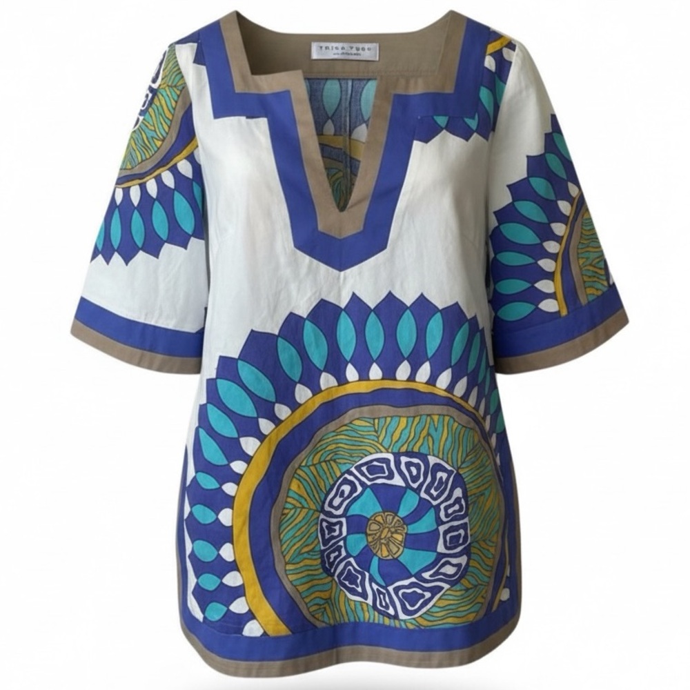 TRINA TURK  Patterned Square Neck Tunic Blouse size Medium